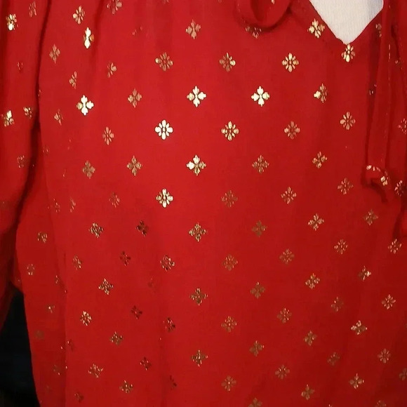 TIME AND TRU RED AND GOLD SHIMMER ✨️ BLOUSE LIKE NEW!! XL - Picture 5 of 14